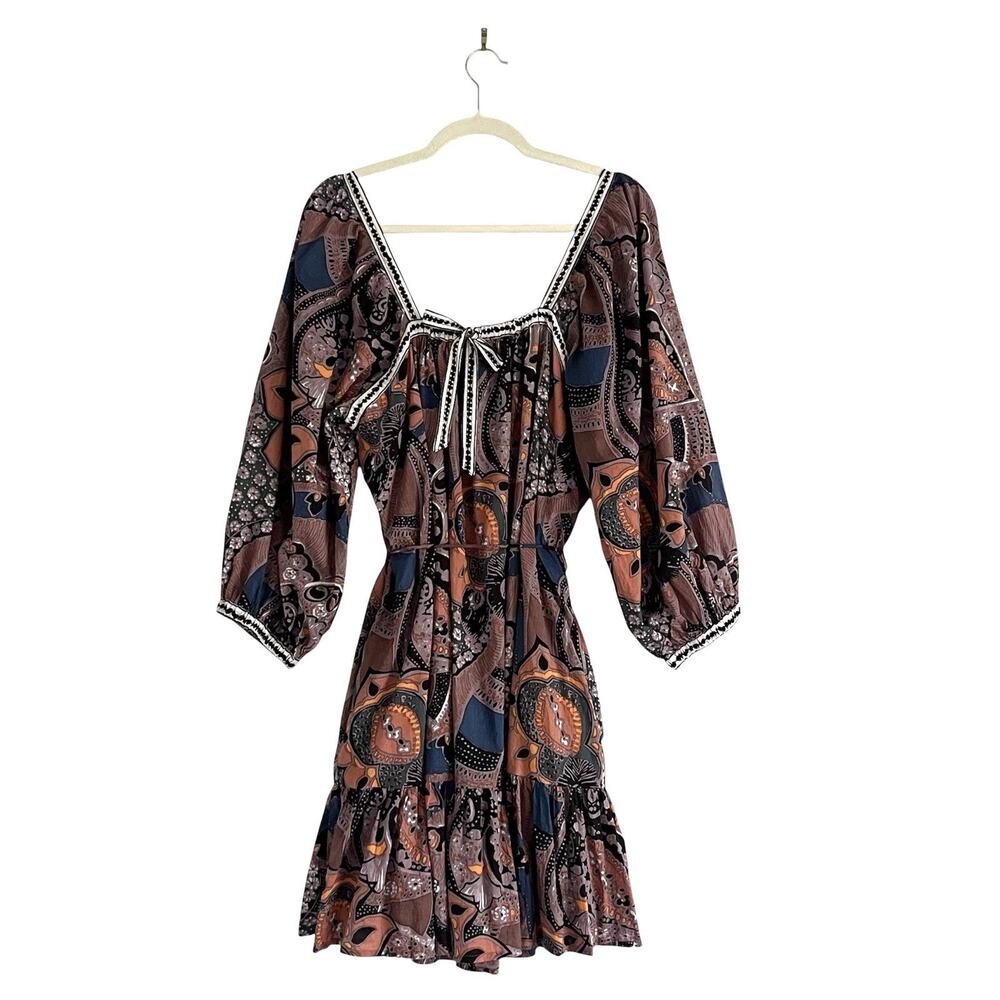 Cleobella Malia Floral Cotton Mini Dress XL Voluminous Sleeve Boho Coastal - Picture 4 of 11